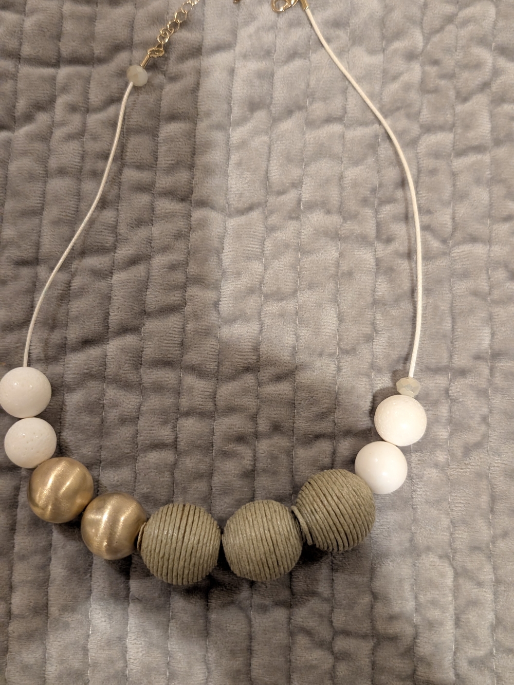 Beaded Statement Necklace in Natural , White & Gold